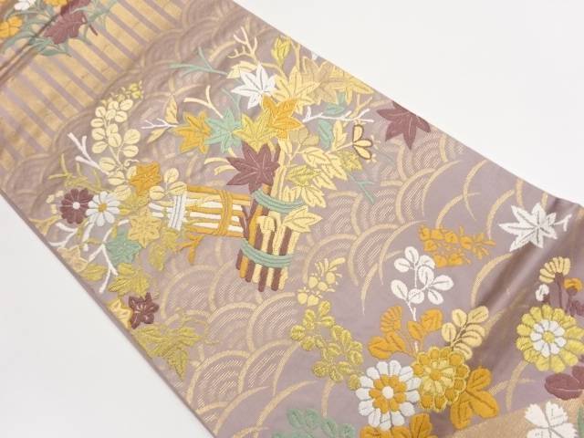 唐織青海波秋草模様織出し袋帯【中古】【着】【袋帯】 宗sou