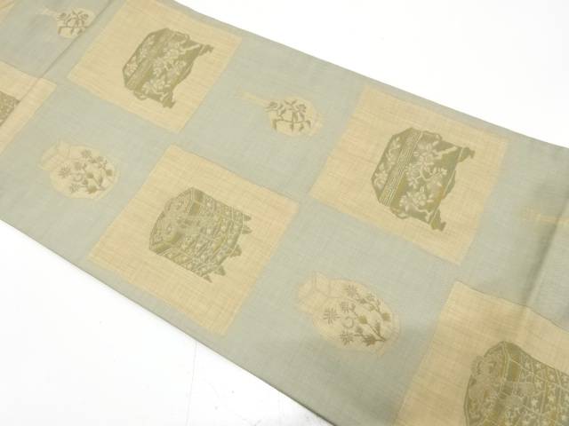 枡に貝桶・花瓶模様織り出し　袋帯【中古】【着】【袋帯】 宗sou
