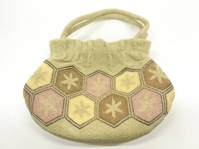 ビーズ花亀甲模様バッグ【アンティーク】【中古】【着】【その他】 宗sou