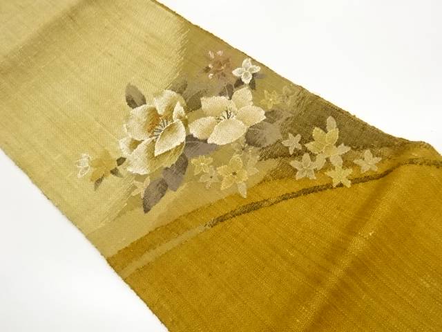 手織り真綿紬花々飾りつけ織出し名古屋帯【中古】【着】【名古屋帯】 宗sou