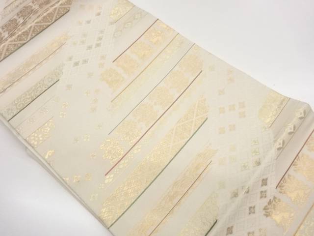 変わり横段に角倉文・草花・古典柄模様織出し名古屋帯【中古】【着】【名古屋帯】 宗sou|お茶道具・着物 【宗 sou】
