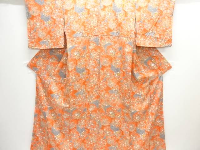 亀甲に草花模様小紋着物【中古】【着】【小紋】 宗sou
