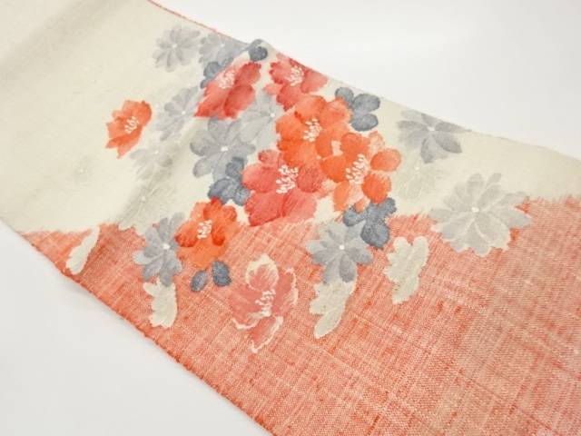 手織り真綿紬花々模様織出し名古屋帯【中古】【着】【名古屋帯】 宗sou