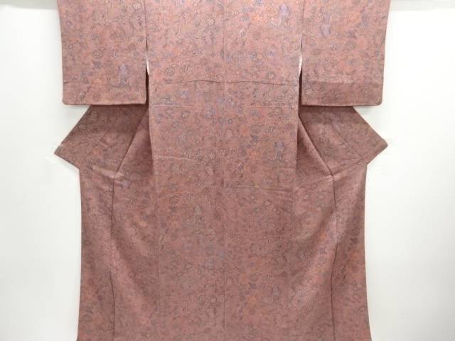 縮緬地　唐花に蝶模様小紋着物【中古】【着】【小紋】 宗sou