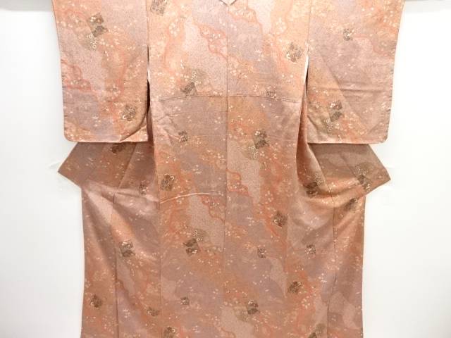 クレープ地 色紙に花鳥飾りつけ小紋御召しもの【中古】【着】【小紋】 宗sou