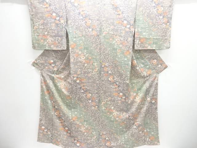 顕花植物に宝尽くし飾りつけ小紋御召しもの【中古】【着】【小紋】 宗sou