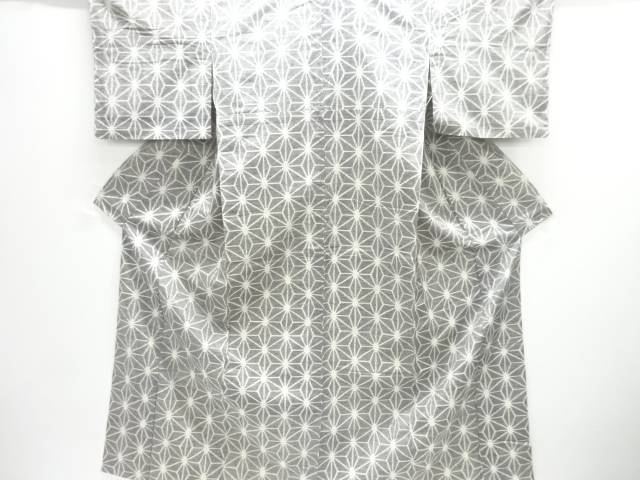 麻の葉模様織り出し手織り紬単衣着物【中古】【着】【紬・お召し】 宗sou