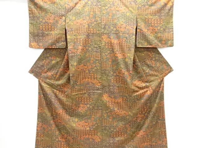 古典柄に草花模様手織り紬着物【中古】【着】【紬・お召し】 宗sou