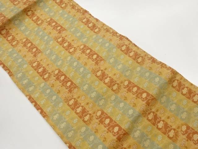 変わり縞に花唐草模様織出し名古屋帯【中古】【着】【名古屋帯】 宗sou｜お茶道具・着物　【宗 sou】