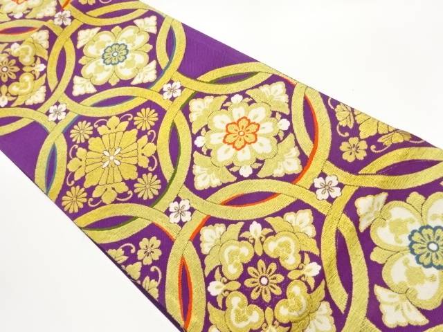 変わり花菱・七宝模様織出し袋帯【中古】【着】【袋帯】 宗sou