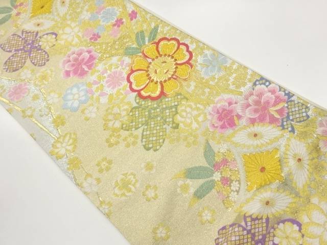 花々に花菱模様織出し袋帯【中古】【着】【袋帯】 宗sou