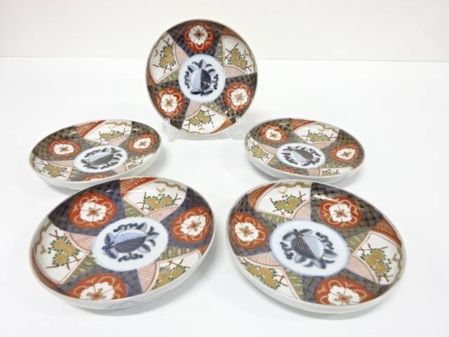 古伊万里　染錦　五寸皿　5客【中古】【道】 宗sou