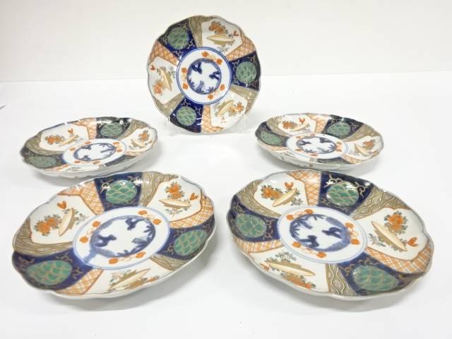 古伊万里　染錦　七寸皿　5客【中古】【道】 宗sou｜お茶道具・着物　【宗 sou】