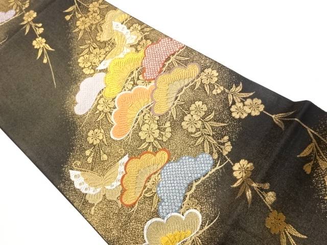松に蝶・枝垂れ桜模様織出し袋帯【中古】【着】【袋帯】 宗sou