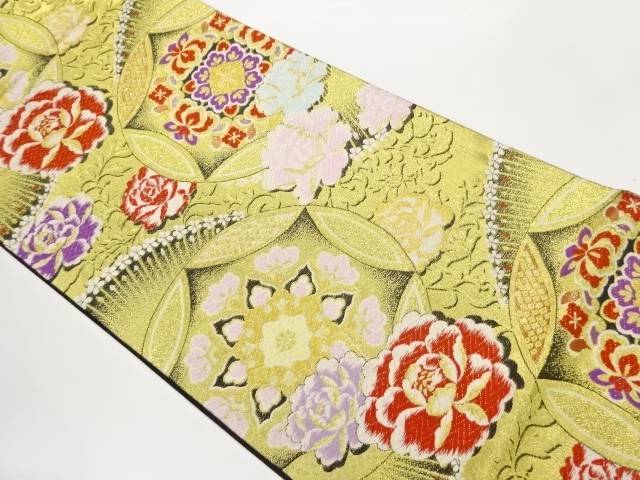 華文に丸文花々模様織出し袋帯【中古】【着】【袋帯】 宗sou