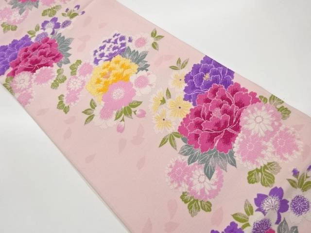 花々模様織出し袋帯【中古】【着】【袋帯】 宗sou