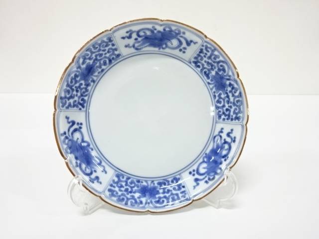古伊万里　藍柿　染付　六寸皿【中古】【道】 宗sou