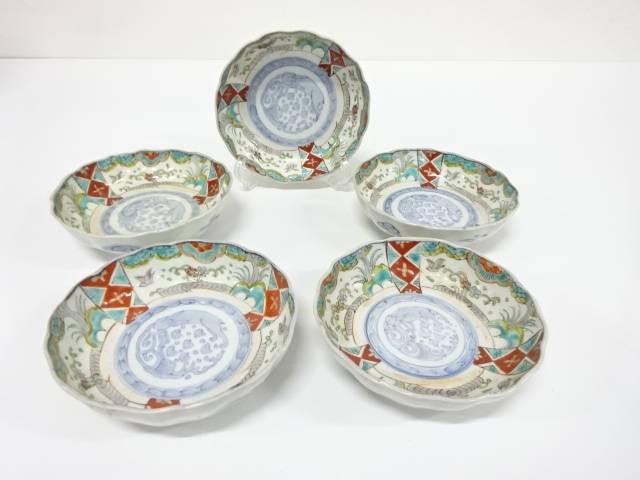古伊万里 染付彩画 兎文様 なます皿 5客【中古】【道】 宗sou