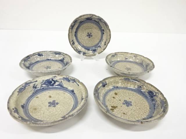 古伊万里　ヒビ焼　染付　小皿　5客【中古】【道】 宗sou