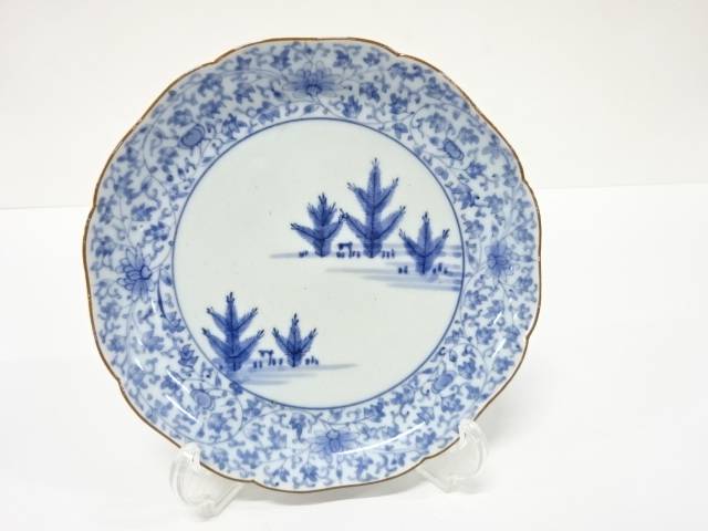 古伊万里 染付色絵 藍柿 花唐草 七寸皿【中古】【道】 宗sou|お茶道具・着物 【宗 sou】