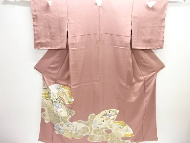 未使用品　扇面に時代人物模様刺繍三ツ紋色留袖（比翼付き）【着】【留袖】 宗sou｜お茶道具・着物　【宗 sou】