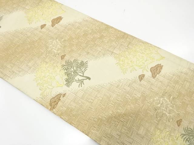 樹木に変わり市松模様織り出し丸帯（材料）【アンティーク】【中古】【着】【丸帯】 宗sou