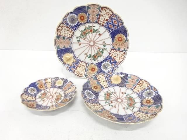 大聖寺伊万里 染錦 三ツ組皿(防御すること箱付)【中古】【道】 宗sou