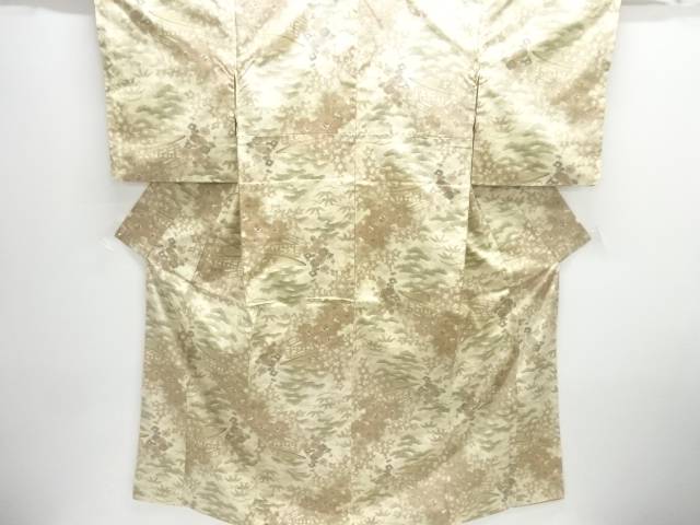 屋敷に草花模様織り出し手織り紬着物【中古】【着】【紬・お召し】 宗sou