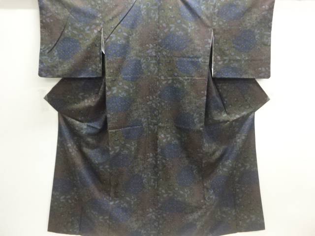 切り嵌め風花唐草模様手織り紬着物【中古】【着】【紬・お召し】 宗sou