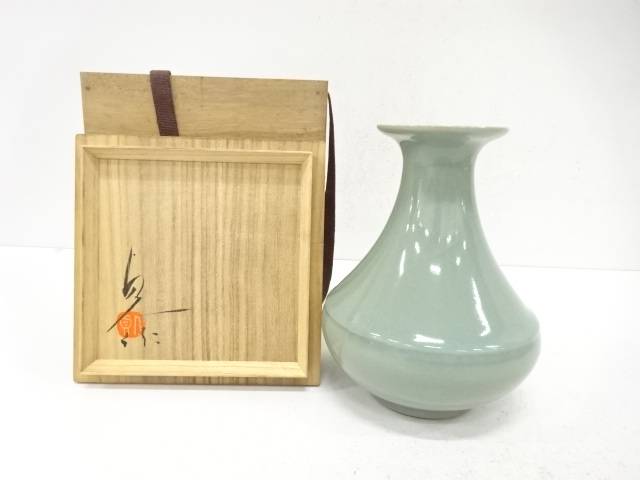 市瀬貞人造 氷裂紋 青磁 花瓶【中古】【道】 宗sou