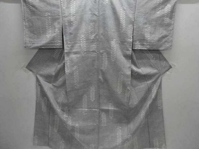 葉模様織出し手織り紬単衣着物【中古】【着】【紬・お召し】 宗sou