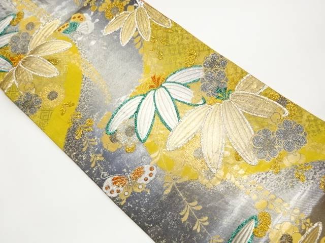 モール引箔笹に梅・藤・蝶模様織出し袋帯【中古】【着】【袋帯】 宗sou｜お茶道具・着物　【宗 sou】