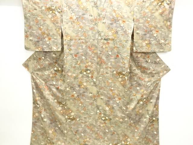 扇に草花模様小紋着物【中古】【着】【小紋】 宗sou