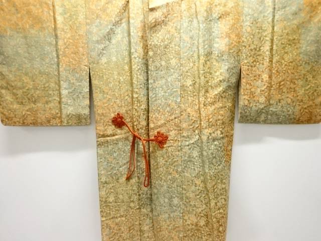 草花模様織出しお召しロング道中着【中古】【着】【コート・道中着】 宗sou
