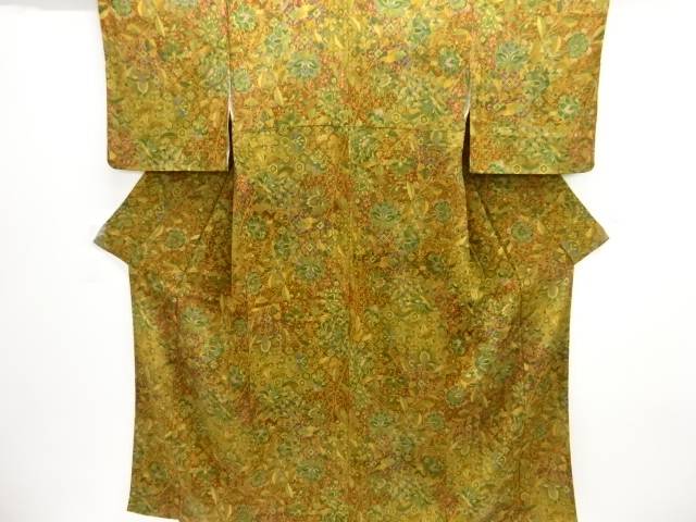 クレープ地唐花飾りつけ小紋御召しもの【中古】【着】【小紋】 宗sou