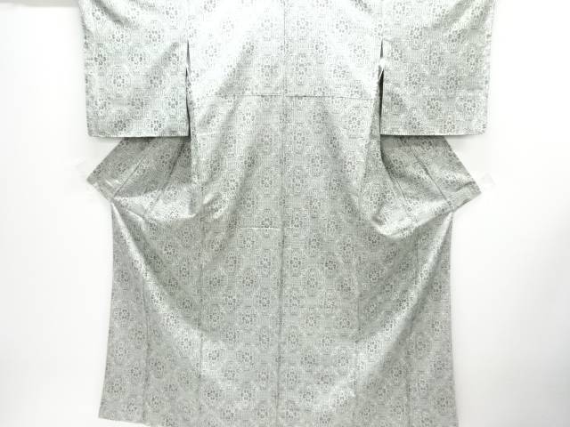 幾何学学に花飾りつけ織出し手織り紬御召しもの【中古】【着】【紬・御召しものし】 宗sou