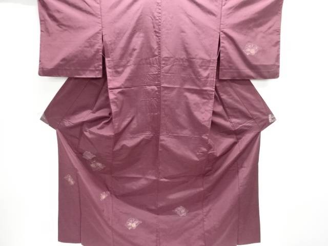 菊模様織出し手織り紬単衣付け下げ着物【中古】【着】【紬・お召し】 宗sou