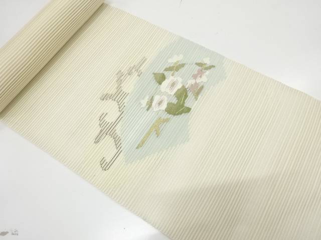 B反　絽綴れ　地紙に花模様織り出し　名古屋帯地反物【中古】【着】【名古屋帯】 宗sou