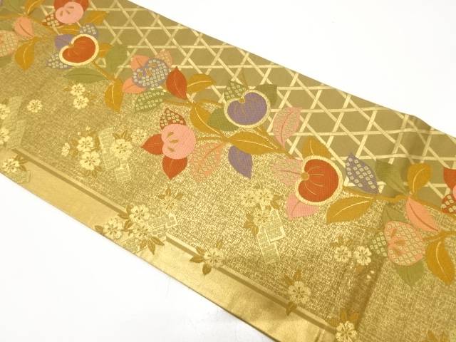 籠目に橘・桜模様織り出し　振袖用袋帯【中古】【着】【振袖】 宗sou