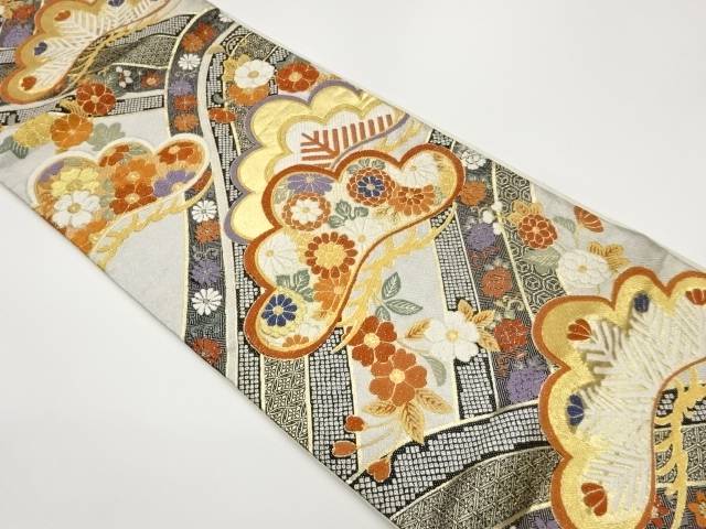 鬘帯に松・花唐草・古典柄模様織出し袋帯【中古】【着】【袋帯】 宗sou