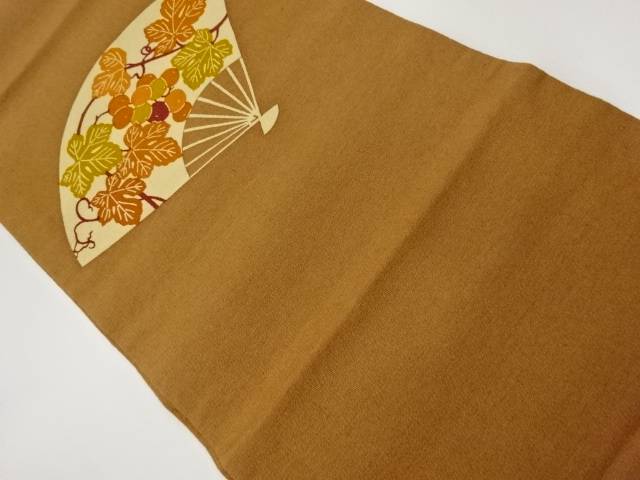手織り紬型染地紙に葡萄模様開き名古屋帯（額縁仕立て）【中古】【着】【名古屋帯】 宗sou