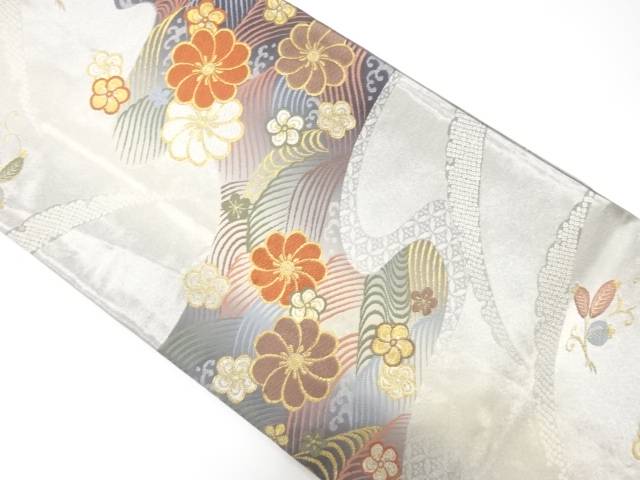 波に花模様織り出し 振袖用袋帯【中古】【着】【振袖】 宗sou|お茶道具・着物 【宗 sou】