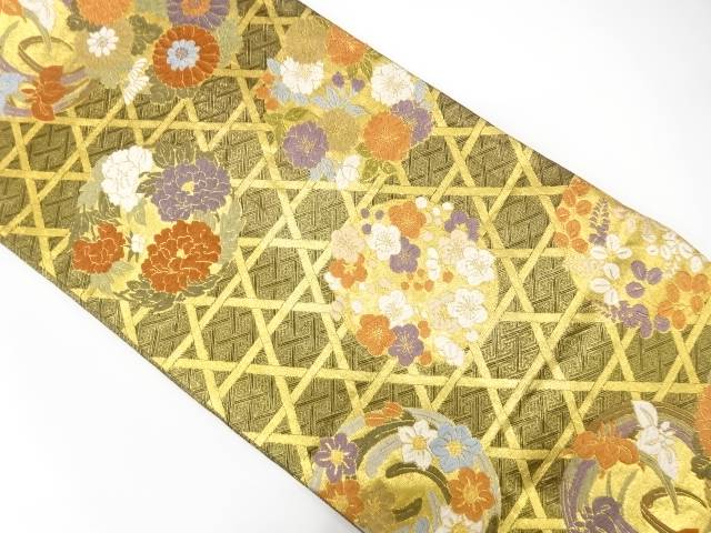 籠目に花丸模様織り出し　振袖用袋帯【中古】【着】【振袖】 宗sou｜お茶道具・着物　【宗 sou】