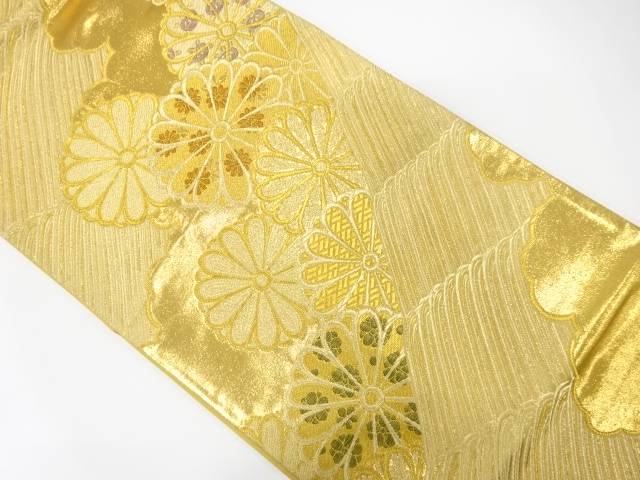 荒波に菊模様織り出し　振袖用袋帯【中古】【着】【振袖】 宗sou