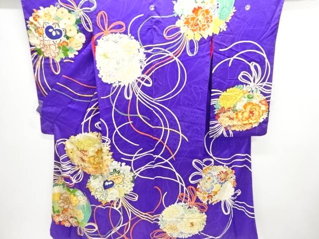 紋錦紗花薬玉模様刺繍三ツ紋着物【アンティーク】【中古】【着】【縮緬・錦紗】 宗sou｜お茶道具・着物　【宗 sou】