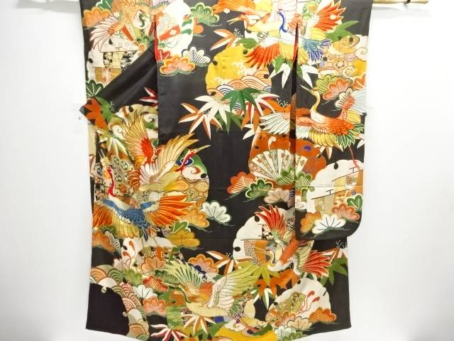 錦紗鶴模様刺繍五つ紋花嫁衣装振袖3点・長襦袢・丸帯セット【大正ロマン】【中古】【着】【振袖】 宗sou