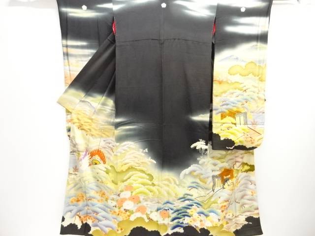 錦紗松に鳥飾りつけ刺しゅう五つ紋花嫁御寮御召しもの振袖【大正人情本】【中古】【着】【振袖】 宗sou