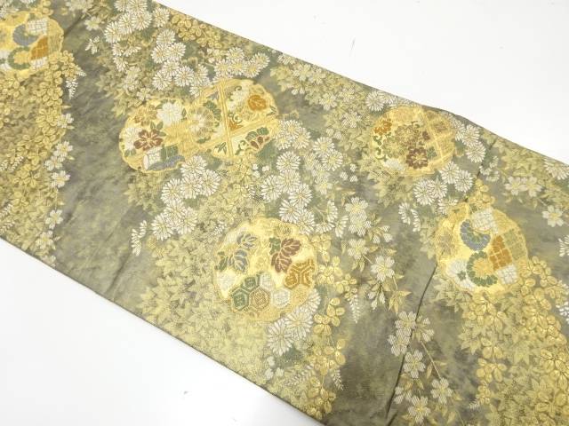引箔 雪輪に桜・桐・菊模様織り出し 袋帯【中古】【着】【袋帯】 宗sou|お茶道具・着物 【宗 sou】