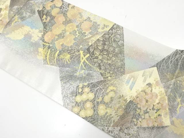 未使用品　藤沢機業製　引箔　切りばめ風　菊に秋草・梅模様織り出し袋帯(未仕立て)【着】【袋帯】 宗sou｜お茶道具・着物　【宗 sou】