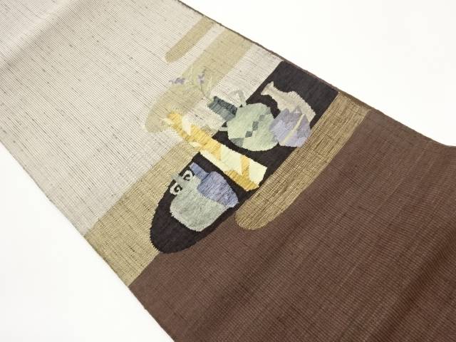 手織り紬花瓶模様織出し袋帯【中古】【着】【袋帯】 宗sou|お茶道具・着物 【宗 sou】